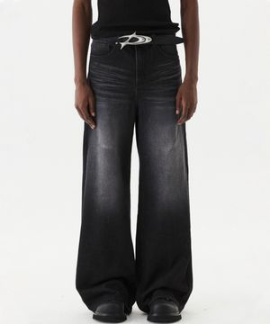 와이드 플레어 데님 팬츠 블랙