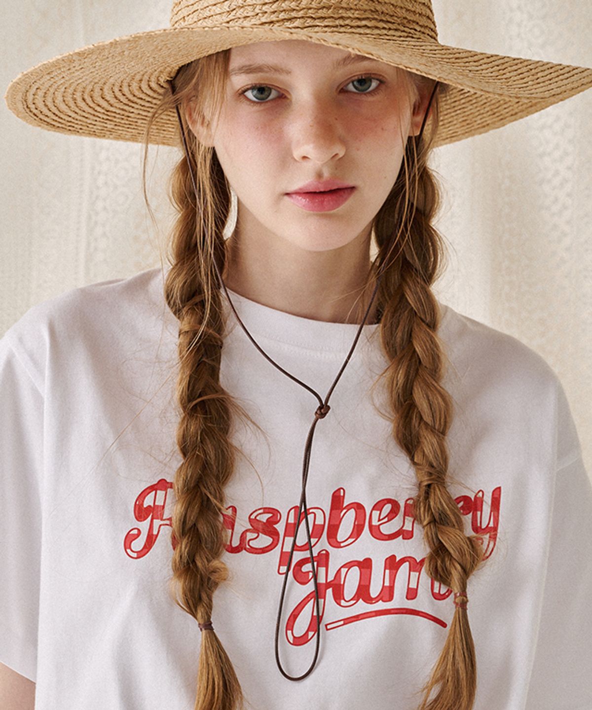 론론(RONRON) GINGHAM RASPBERRY JAM BASIC FIT T SHIRT WHITE