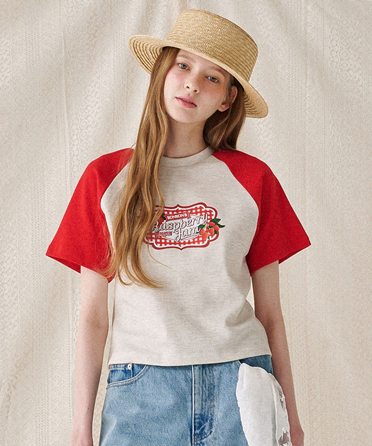 론론(RONRON) RASPBERRY JAM RAGLAN CROP T SHIRT RED