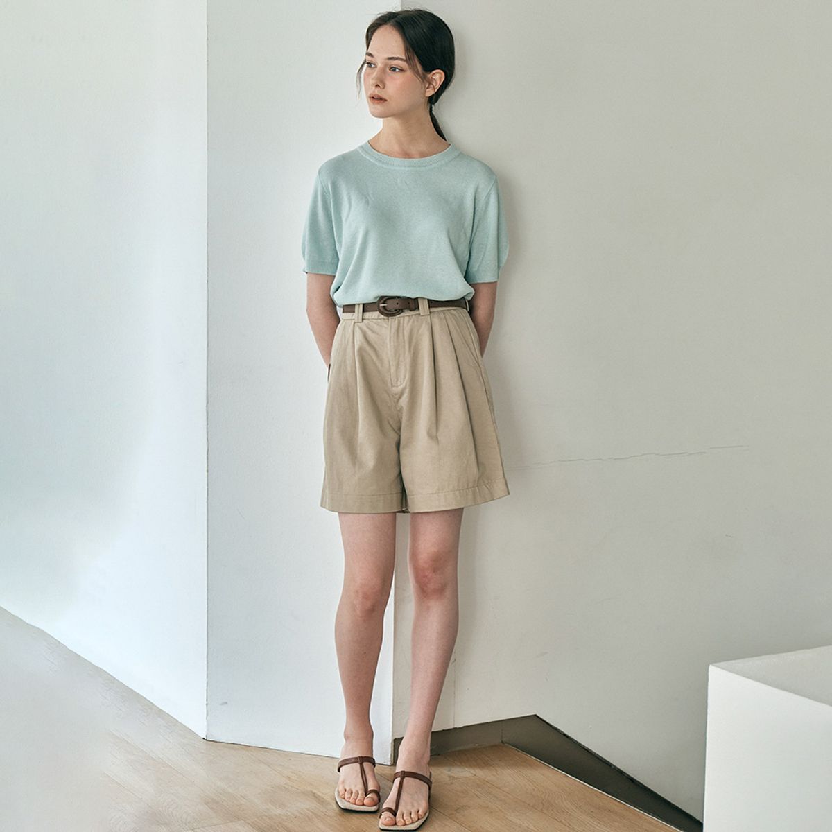 웬스데이딜라잇(WEDNESDAY DELIGHT) WD_Two tuck belt set pants_BEIGE KHAKI
