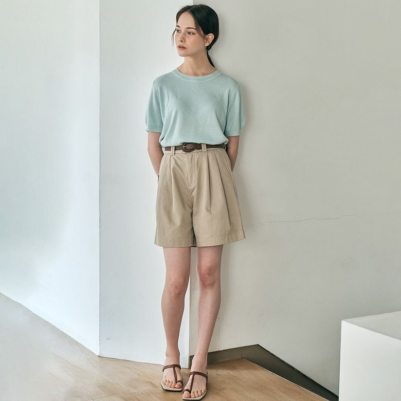 WD_Two tuck belt set pants_BEIGE KHAKI