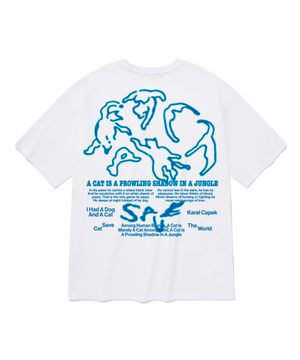[세인트페인 X 트라이앵글 스튜디오] 캣 세이브 더 월드 반팔 티셔츠-화이트