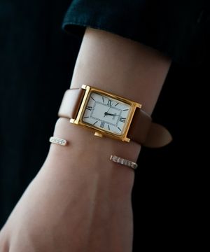 오드리 여성 직사각형 가죽시계 - 화이트 브라운