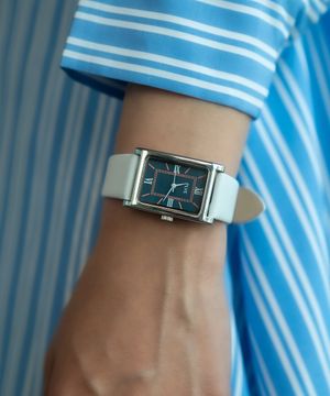 오드리 여성 직사각형 가죽시계 - 네이비 화이트