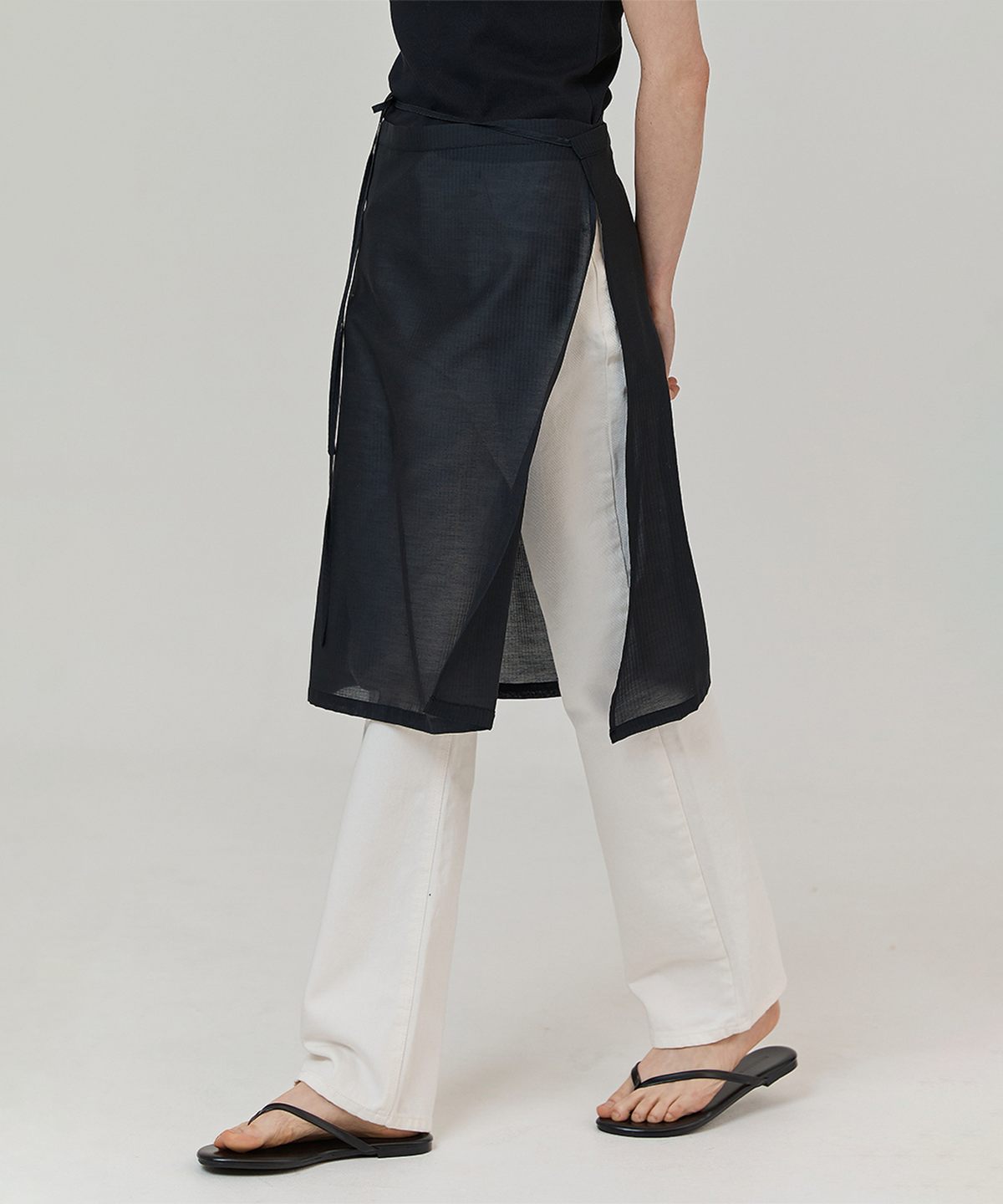 하우스 오브 폰드(HOUSE OF POND) Seethrough layering wrap skirt (Black)