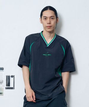 우븐 싸커 티셔츠_블랙그린