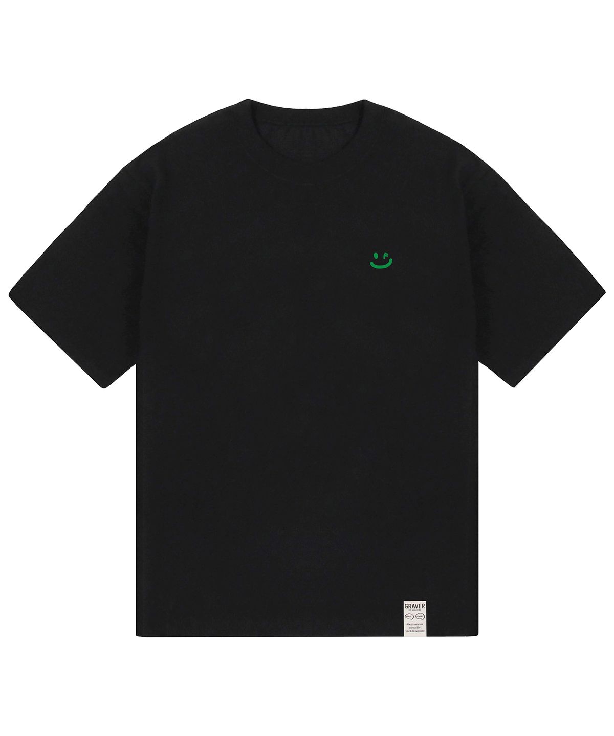 그레이버(GRAVER) [UNISEX-24]스몰 드로잉스마일 반팔티_블랙/그린 로고