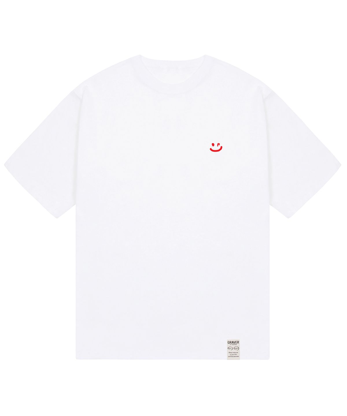 그레이버(GRAVER) [UNISEX-24]스몰 드로잉스마일 반팔티_화이트/레드 로고