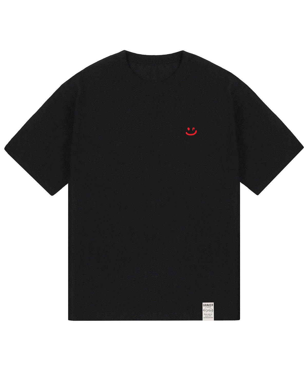 그레이버(GRAVER) [UNISEX-24]스몰 드로잉스마일 반팔티_블랙/레드 로고