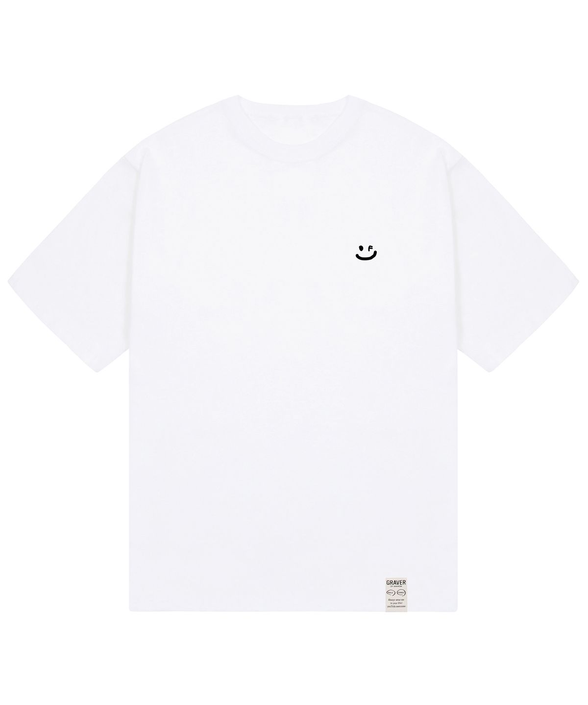 그레이버(GRAVER) [UNISEX-24]스몰 드로잉스마일 반팔티_화이트/블랙 로고