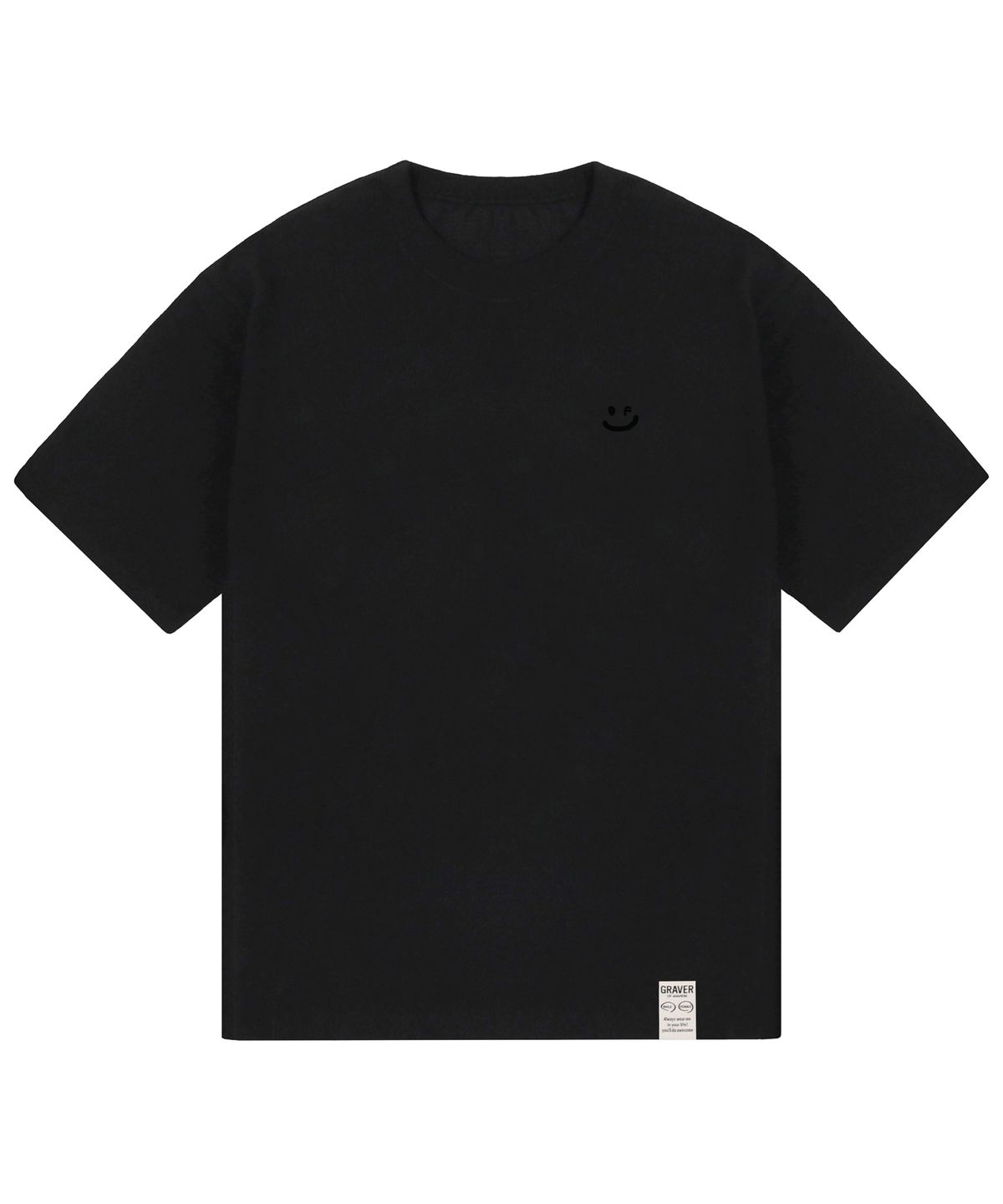 그레이버(GRAVER) [UNISEX-24]스몰 드로잉스마일 반팔티_블랙/블랙 로고