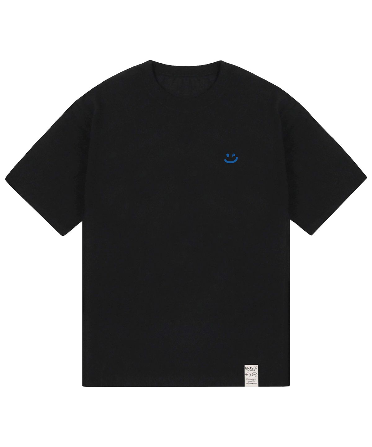 그레이버(GRAVER) [UNISEX-24]스몰 드로잉스마일 반팔티_블랙/블루 로고