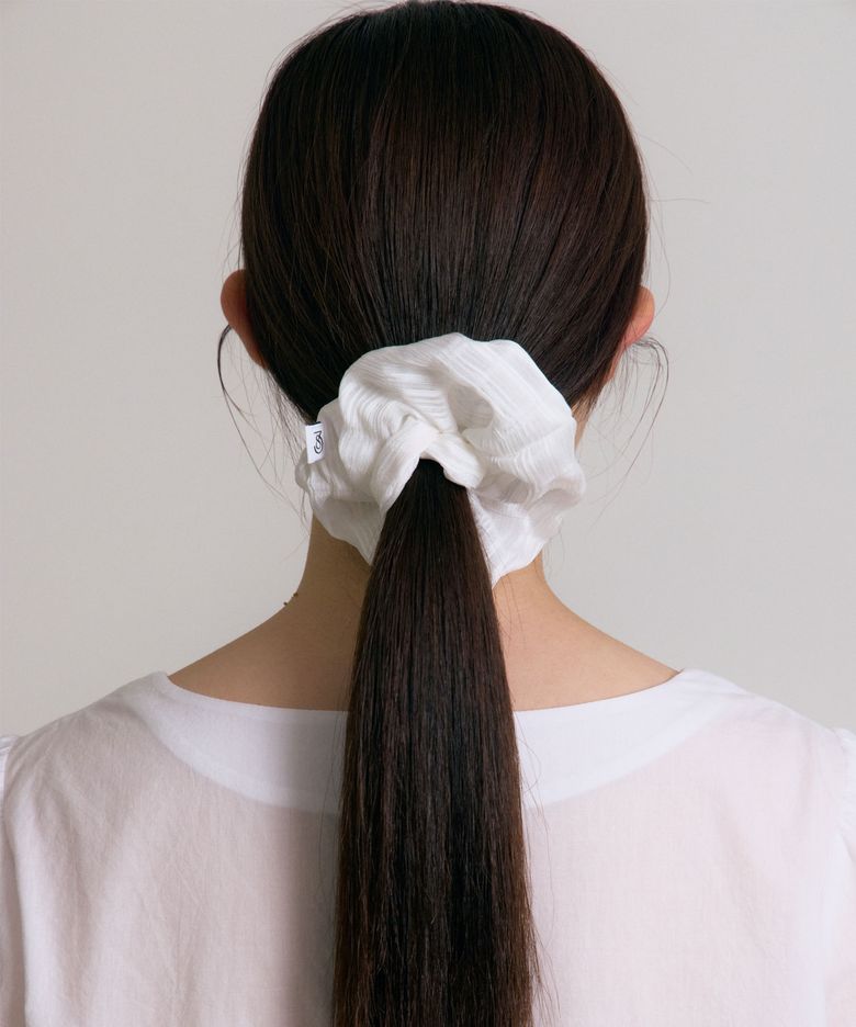 Check Sheer Scrunchie (White)