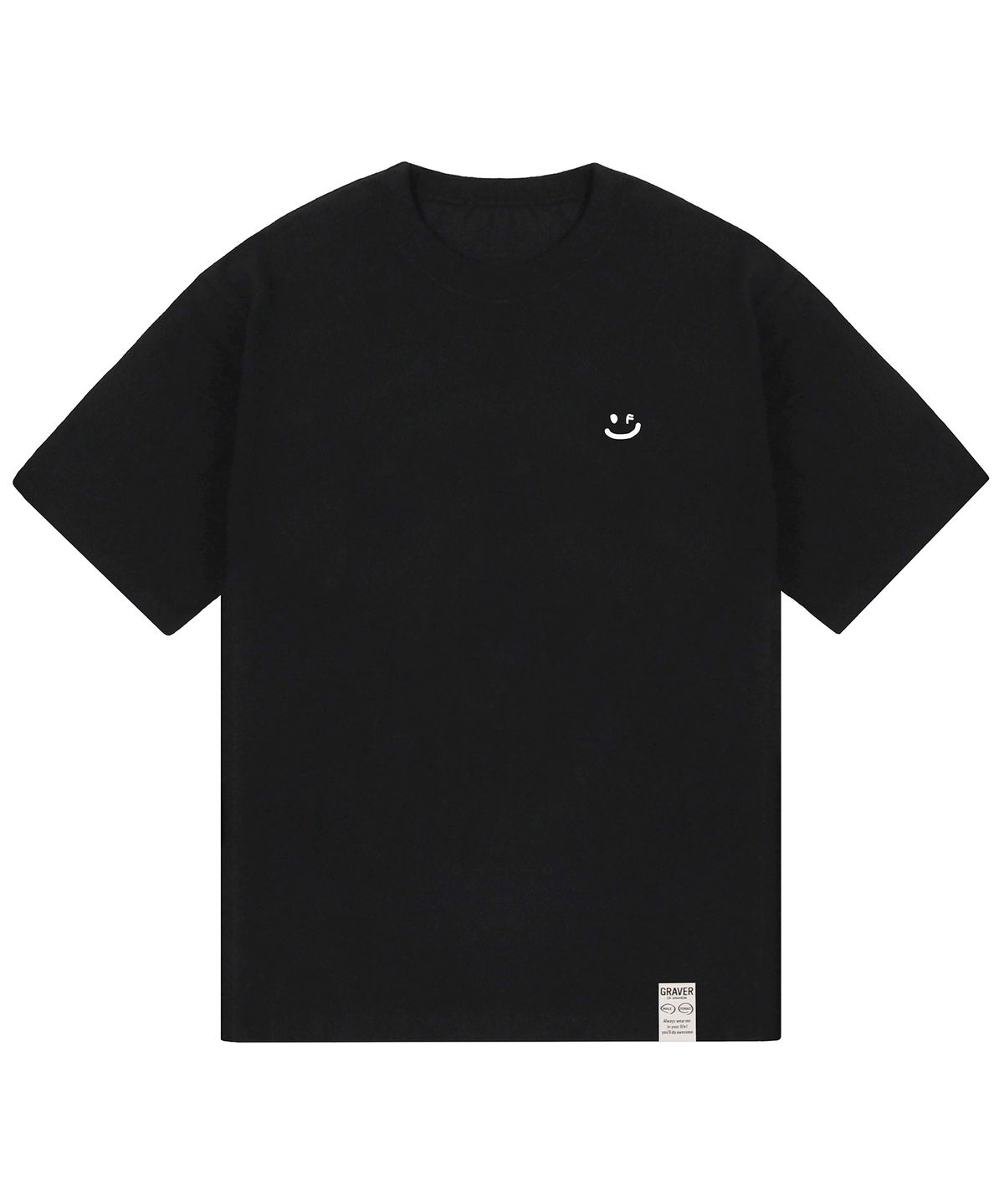 그레이버(GRAVER) [UNISEX-24]스몰 드로잉스마일 반팔티_블랙/화이트 로고
