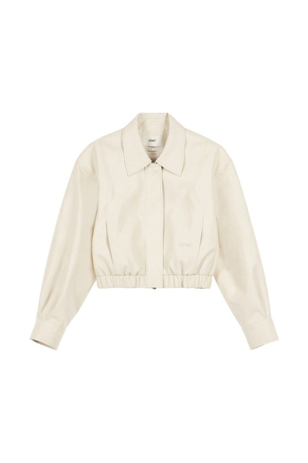 다이닛(DEINET) FAUX-LEATHER BOMBER BANDED JUMPER IN CREAM