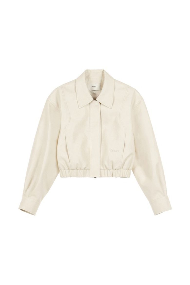 FAUX-LEATHER BOMBER BANDED JUMPER IN CREAM