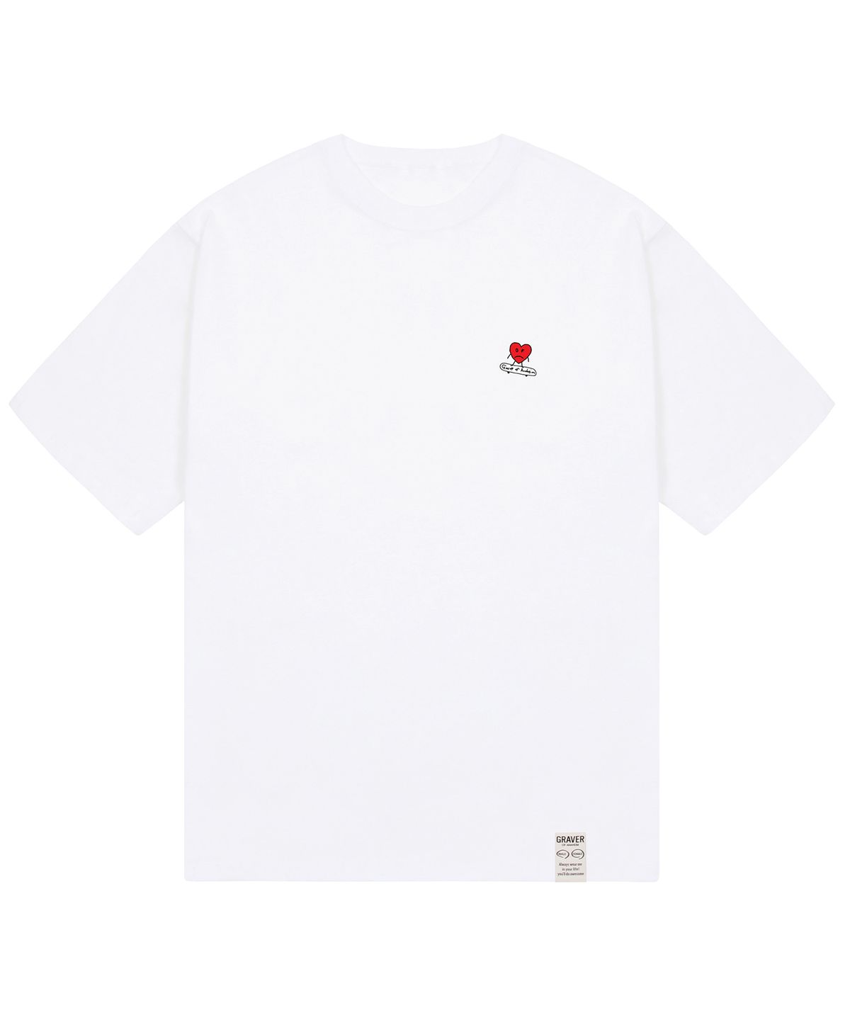 그레이버(GRAVER) [UNISEX-24]스몰 하트 보드 스마일 반팔티_화이트