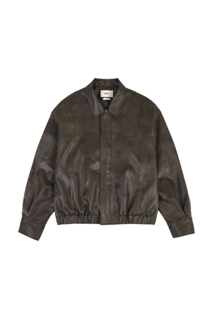 FAUX-LEATHER BOMBER BANDED JUMPER FOR MEN IN DARK BROWN