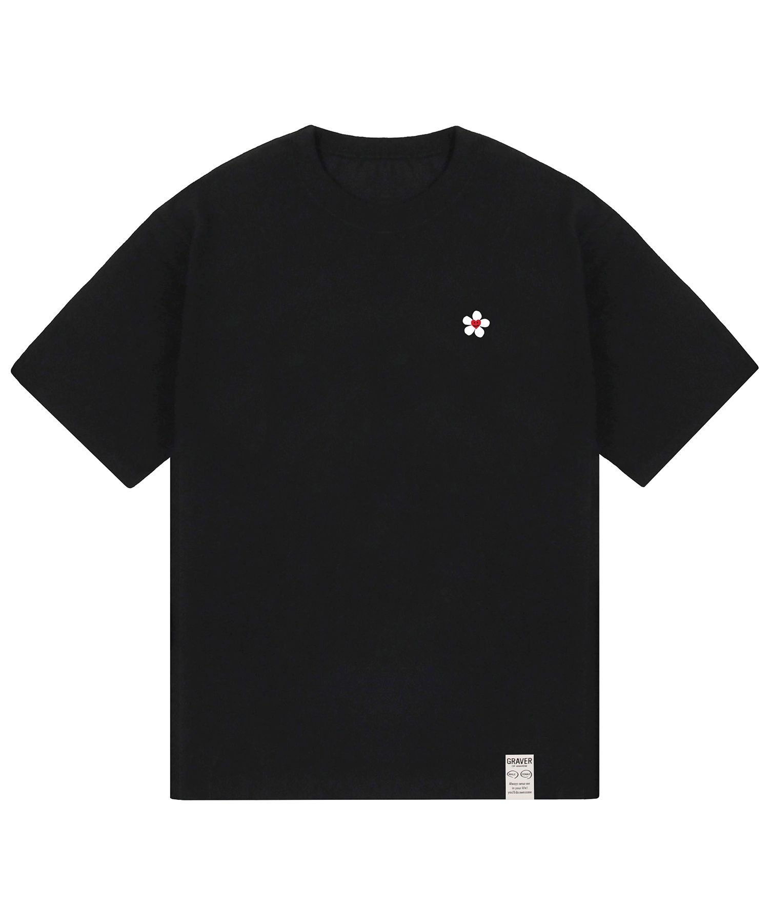 【GRAVER】SLEEVE HEART T-SHIRTS 4COLOR Graphic Heart Round Neck Short Sleeve T-Shirt with Cross