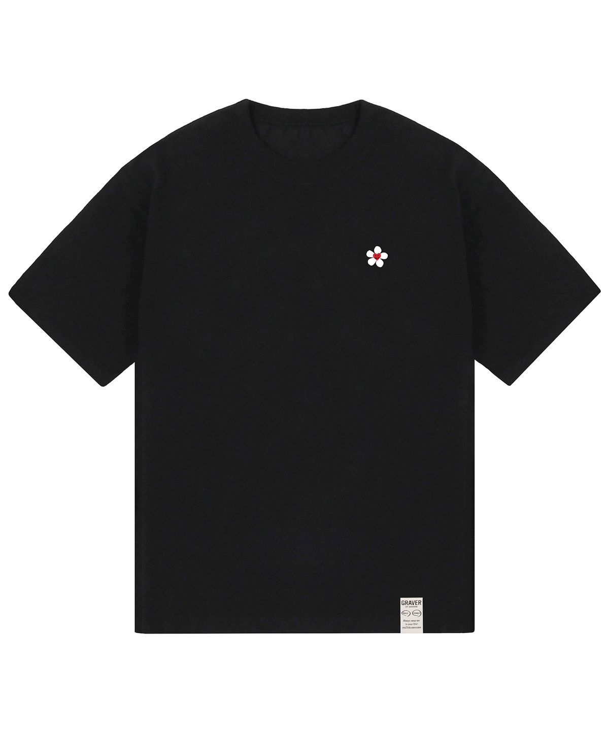그레이버(GRAVER) [UNISEX-24]스몰 플라워 하트 반팔티_블랙