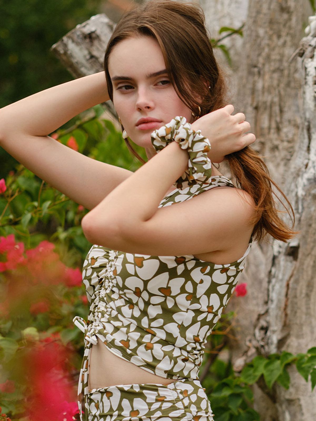 파인베이(FINEBAY) Swim Hair Scrunchie, Floral Green