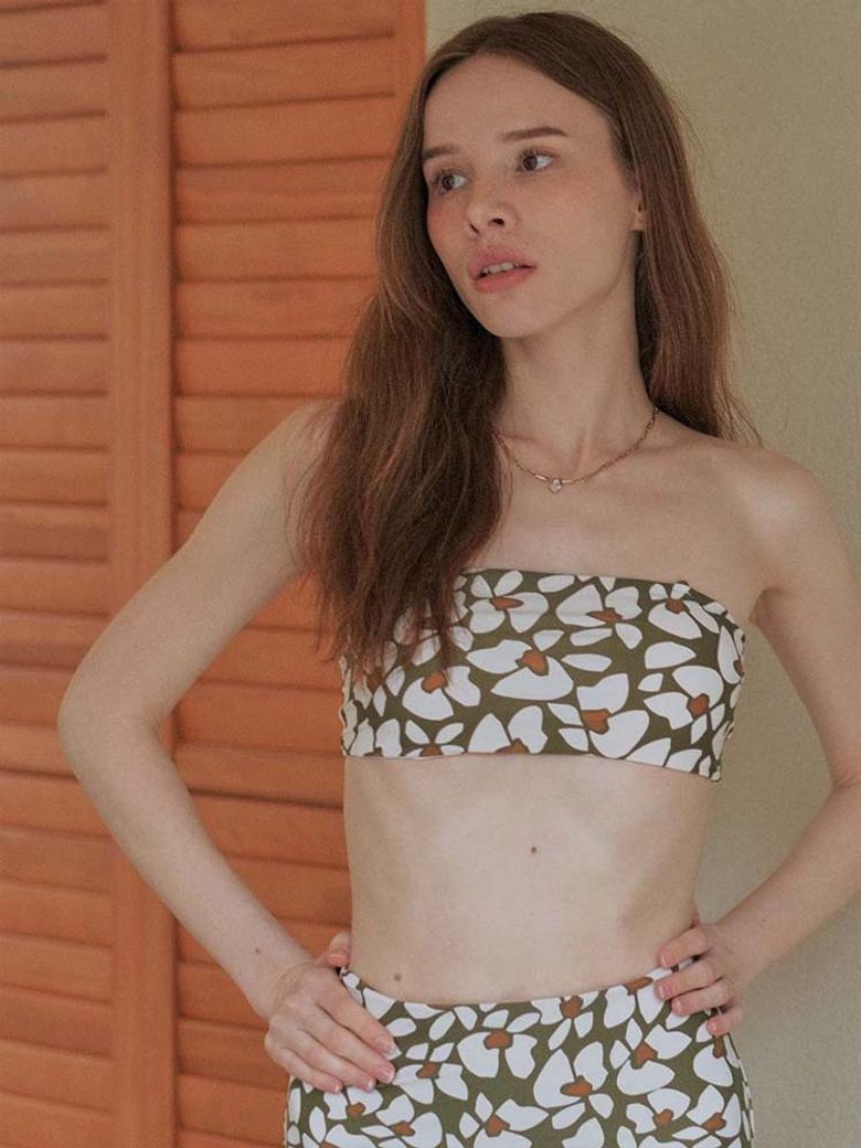 Bandeau Bikini Top, Floral Green