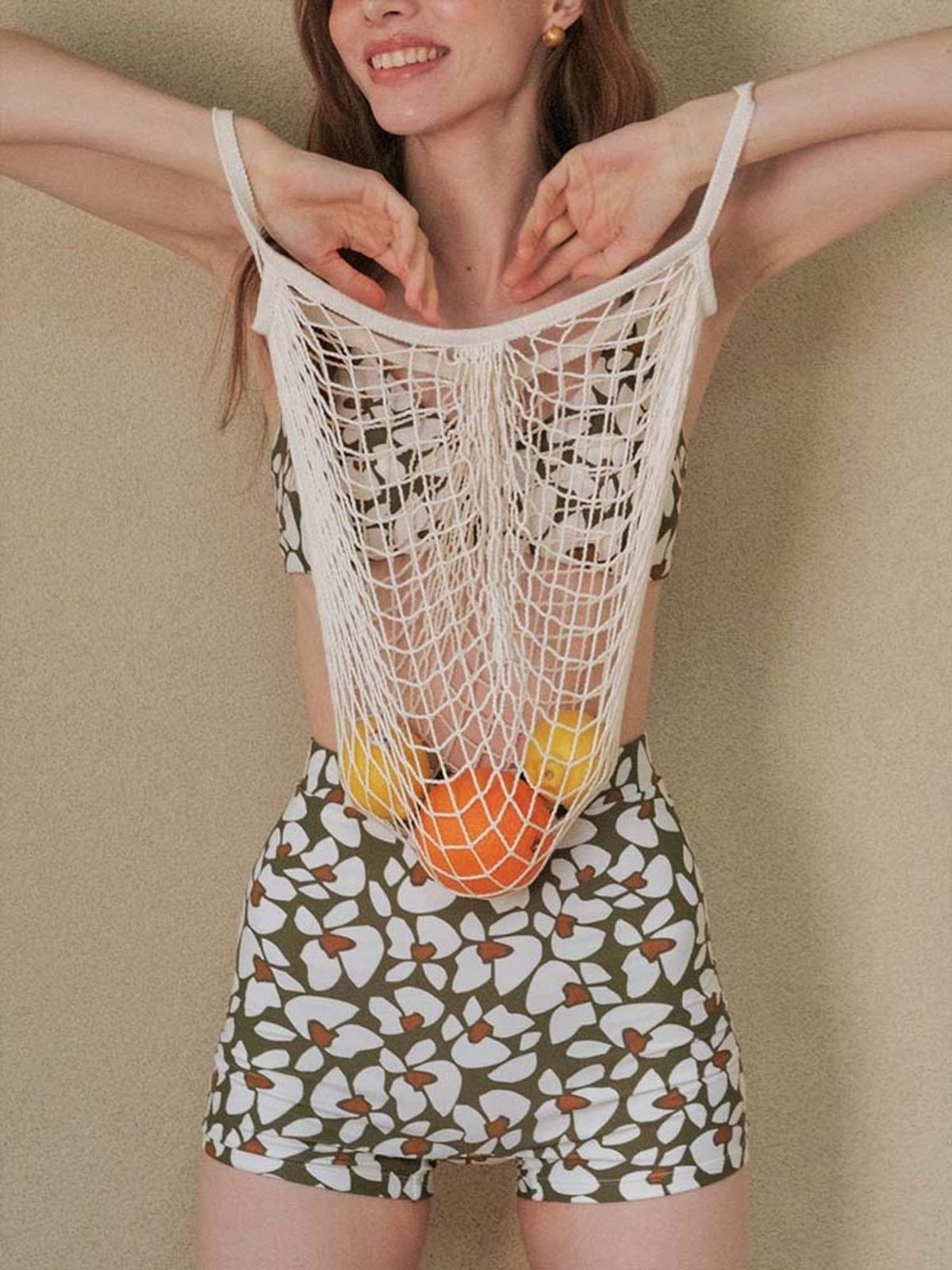 파인베이(FINEBAY) High-rise Shorts, Floral Green