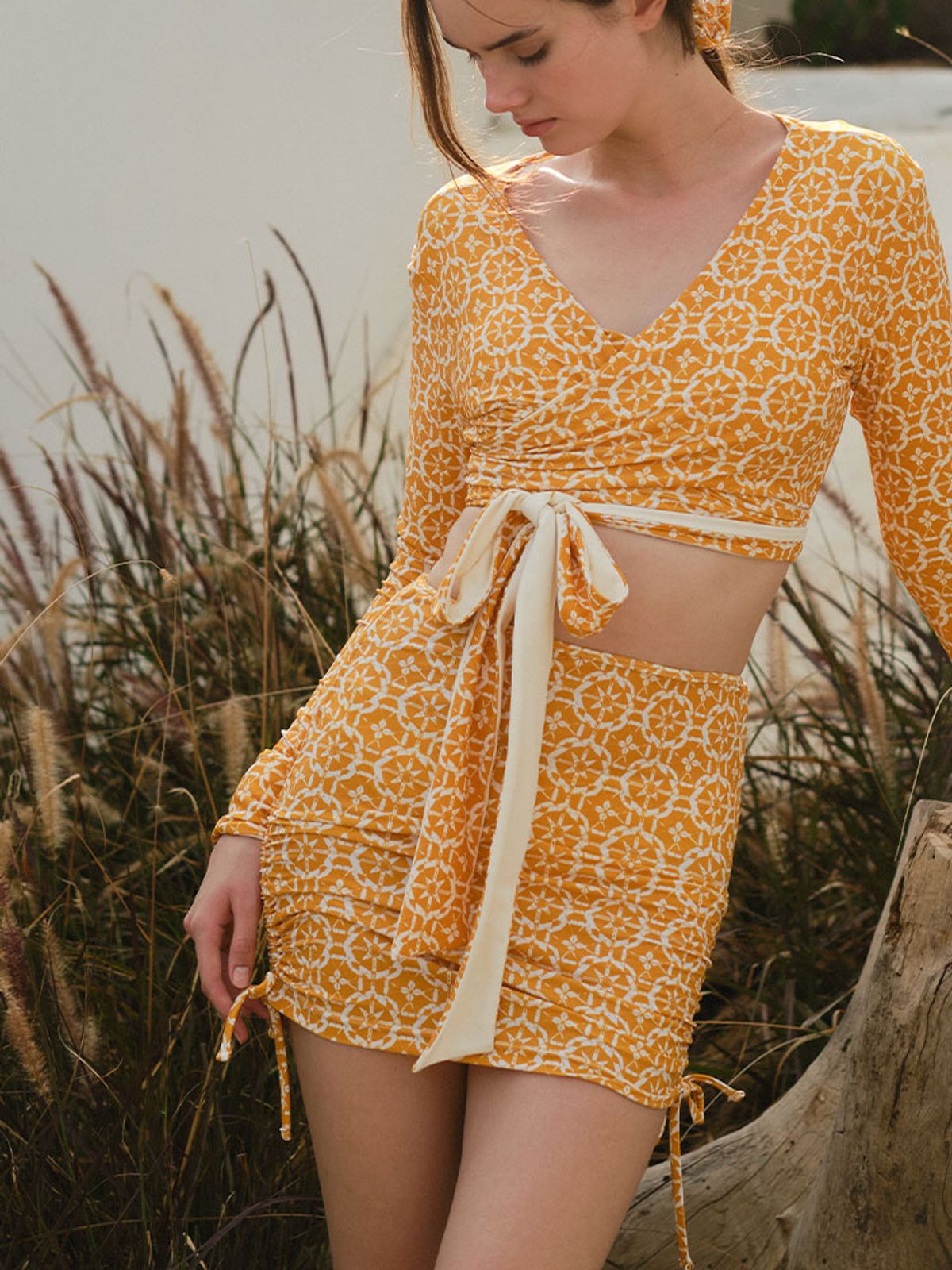 파인베이(FINEBAY) Ruched Skirt, Geo Yellow