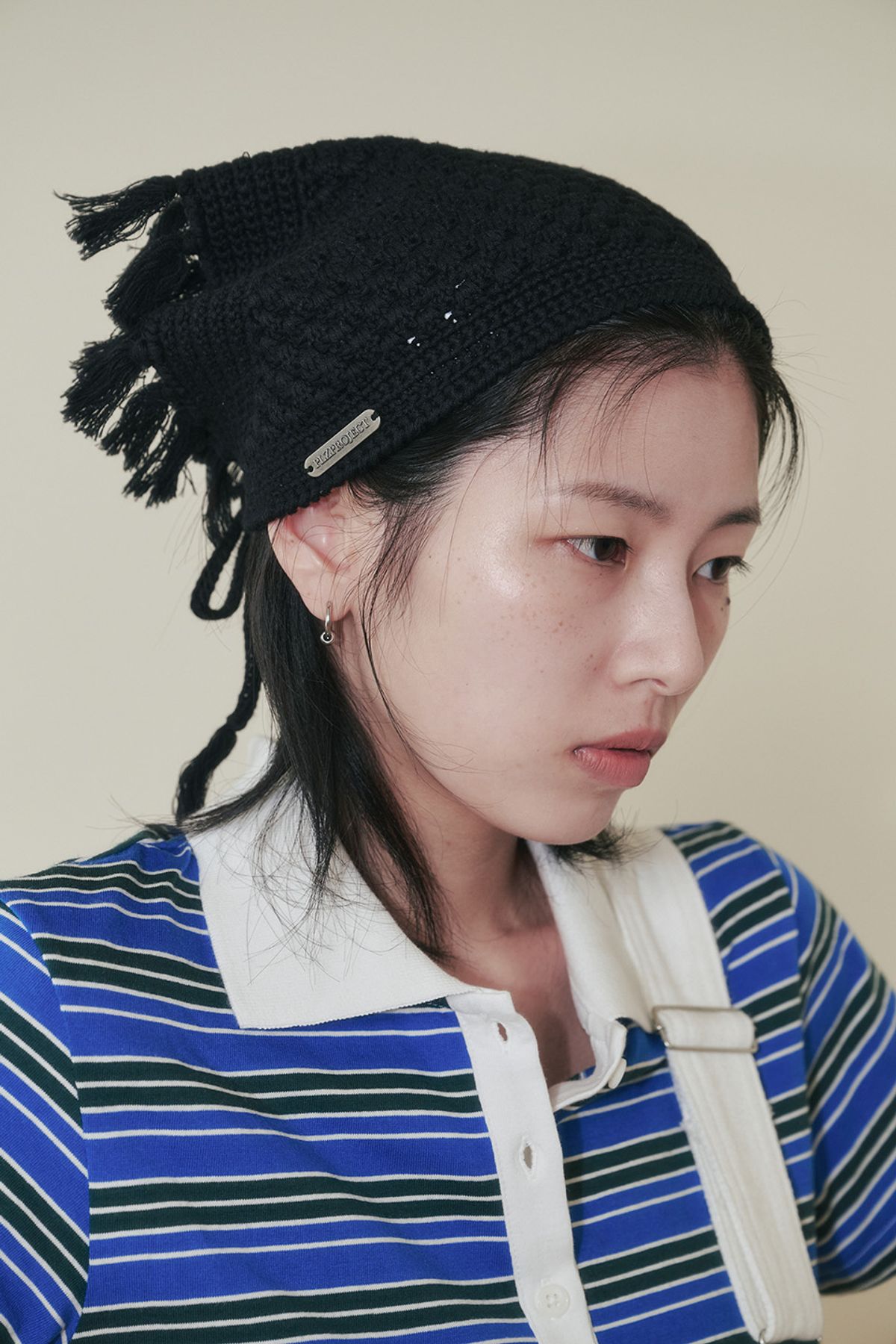플리즈프로젝트(PLZPROJECT) KNITTED TASSEL BANDANA, BLACK (HANDMADE)
