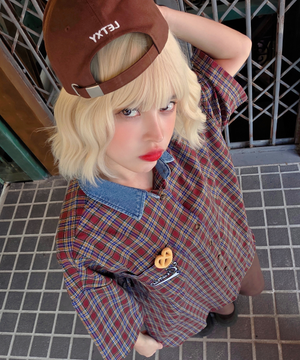 타탄 포켓 체크 셔츠 오버핏 올드 버건디