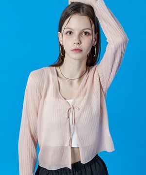 시스루 쿨링 여름 리본 끈 스트랩 가디건  [핑크] KGL.