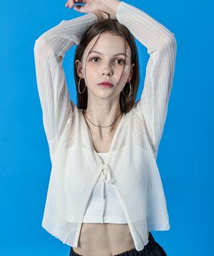 시스루 쿨링 여름 리본 끈 스트랩 가디건  [아이보리] KGL.