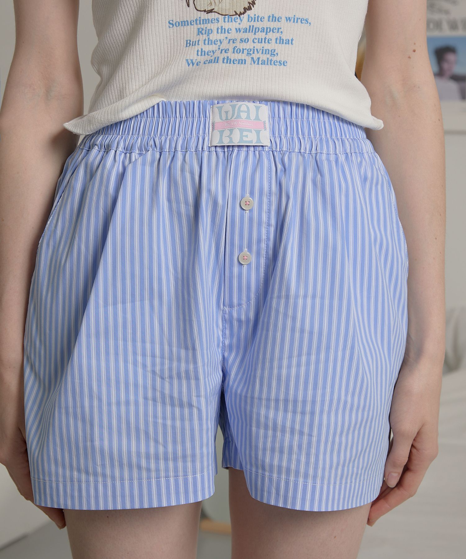 ★Wai Kei★ Striped Boxer Shorts Sky Blue YKBD02PT01-1 MUSINSA | WAI KEI Stripe Boxer Shorts Sky Blue