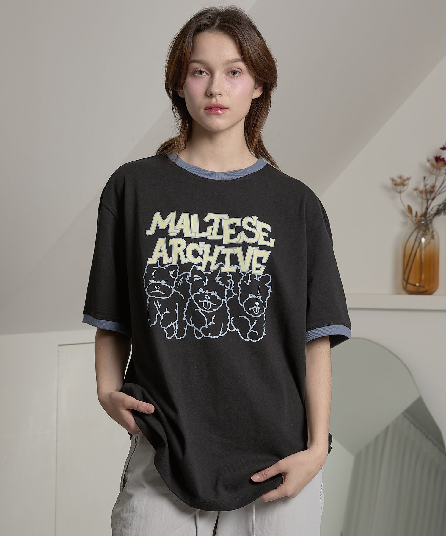 ★WAIKEI★ Maltese Archive Ringer Short Sleeve T-Shirt Black MUSINSA | WAI KEI MALTESE ARCHIVE SHORT SLEEVE T-SHIRT BLACK