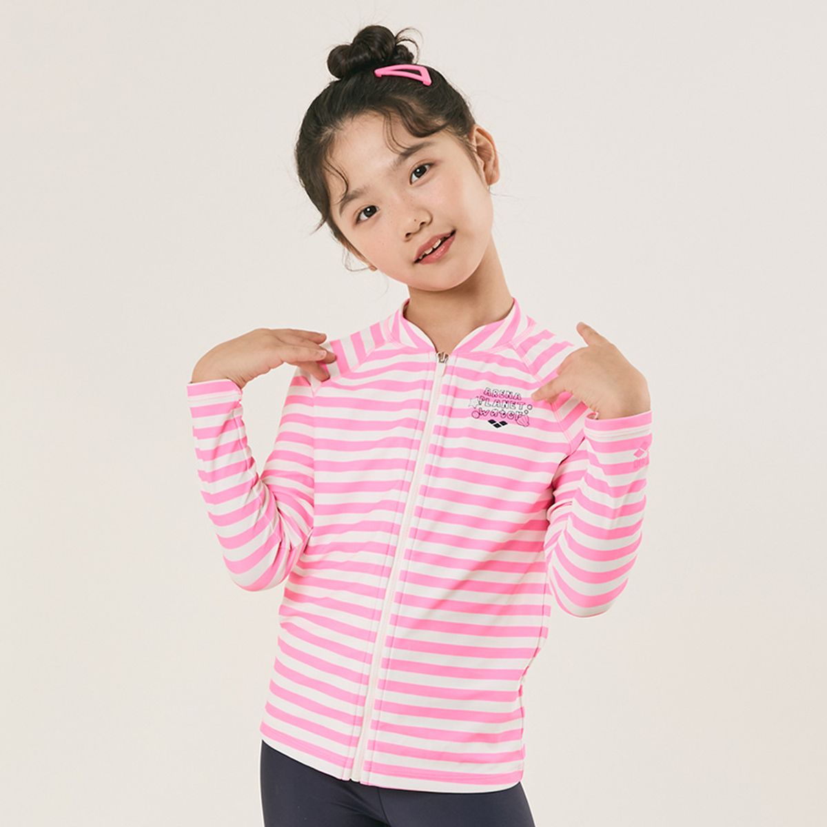 아레나 키즈(ARENA KIDS) 마린 걸즈 아동 레저 집업 래쉬가드 A4BG1GC03PNK