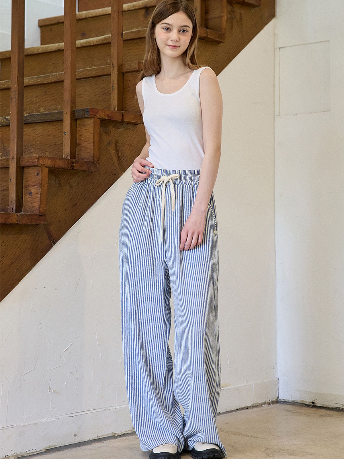 핑크파인애플(PINK PINEAPPLE) STRIPE BANDING PANTS_BLUE