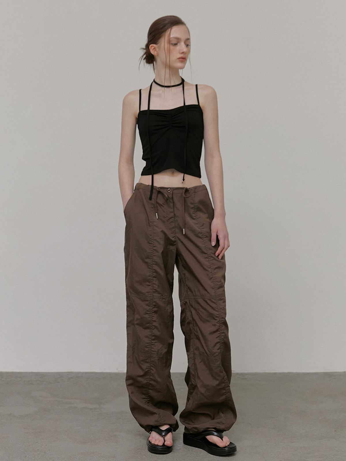 에트몽(ETMON) String Wide Pants, Brown