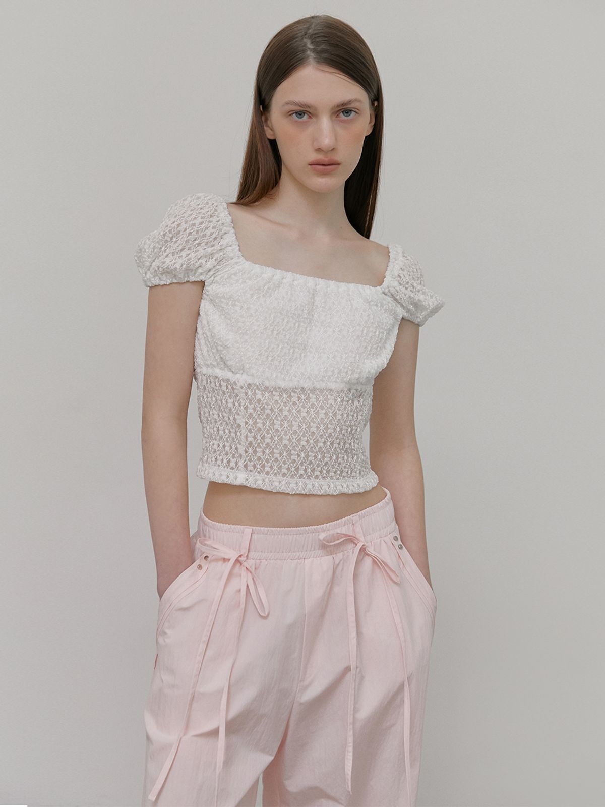 에트몽(ETMON) Lace Puff T-Shirt, White