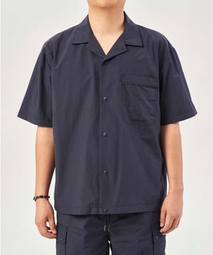 오픈 카라 반팔 셔츠 네이비