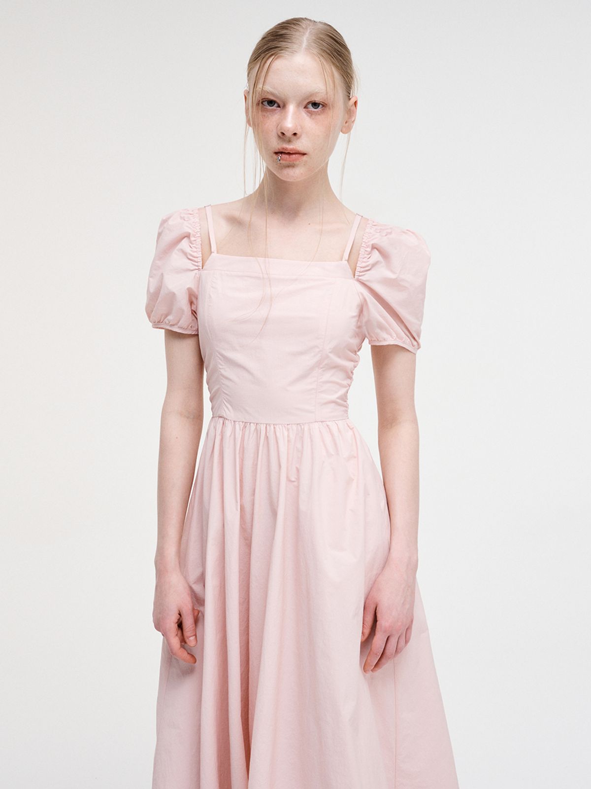 에트몽(ETMON) Strap Slit Off Shoulder Dress, Pink