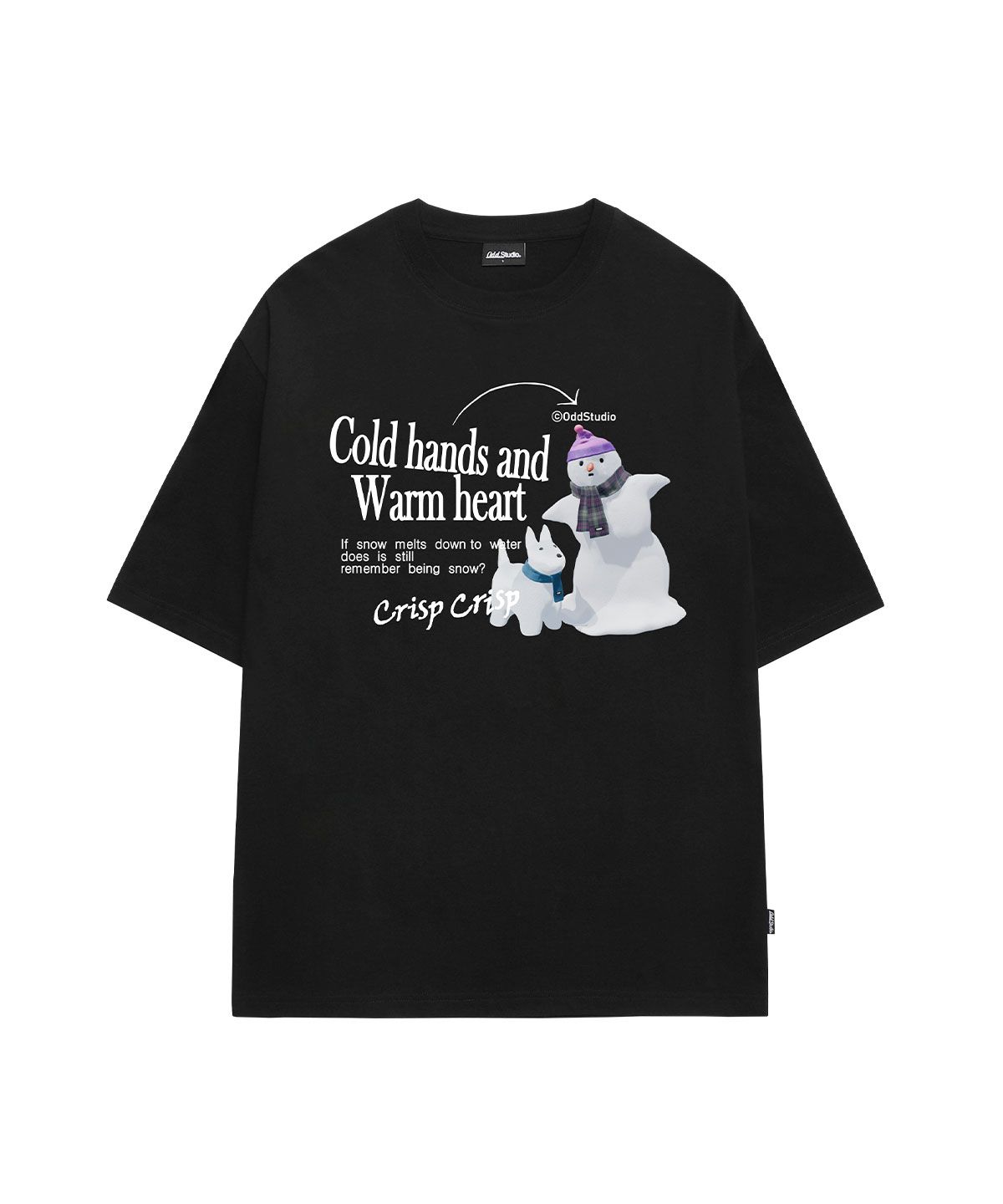 오드스튜디오(ODDSTUDIO) 너드 스노우맨 그래픽 오버핏 티셔츠 - BLACK