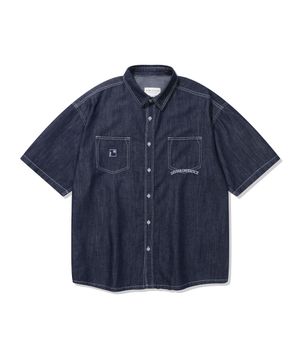 화이트 스티치 데님 하프 셔츠