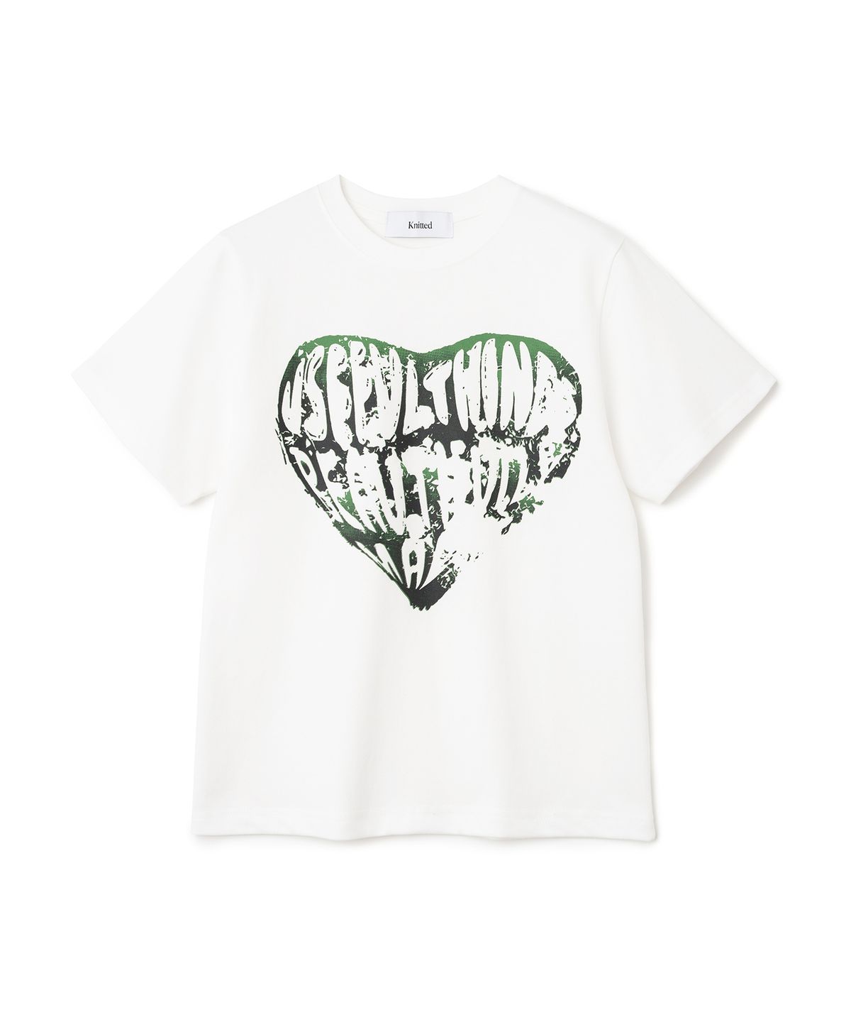 니티드(KNITTED) (W) 빈티지 하트 티셔츠 WHITE-GREEN
