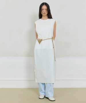 Sheer Layered Slit Dress (Cream)