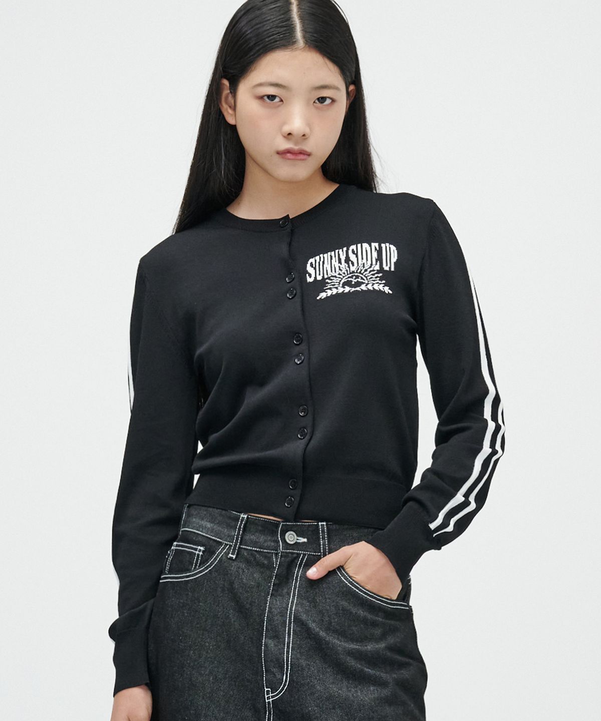 테이크이지(TAKEASY) (우먼스) 라인  가디건 (블랙)