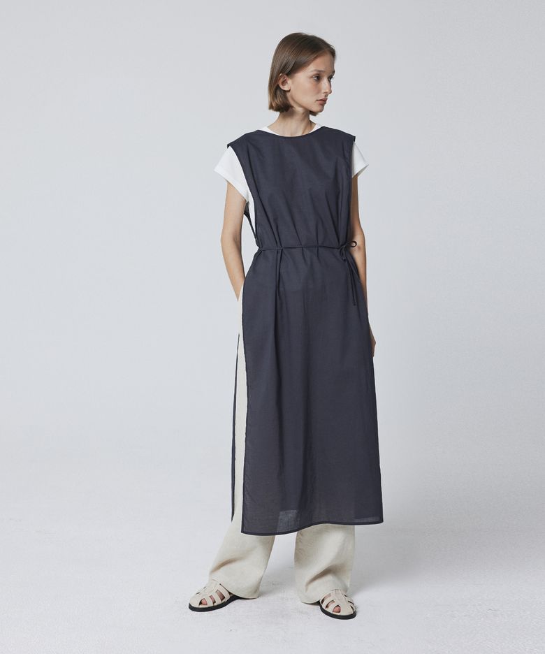 Sheer Layered Slit Dress (Navy)