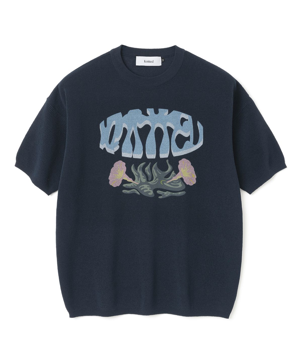 니티드(KNITTED) 쿨에버 플라워 프린팅 하프 니트 NAVY