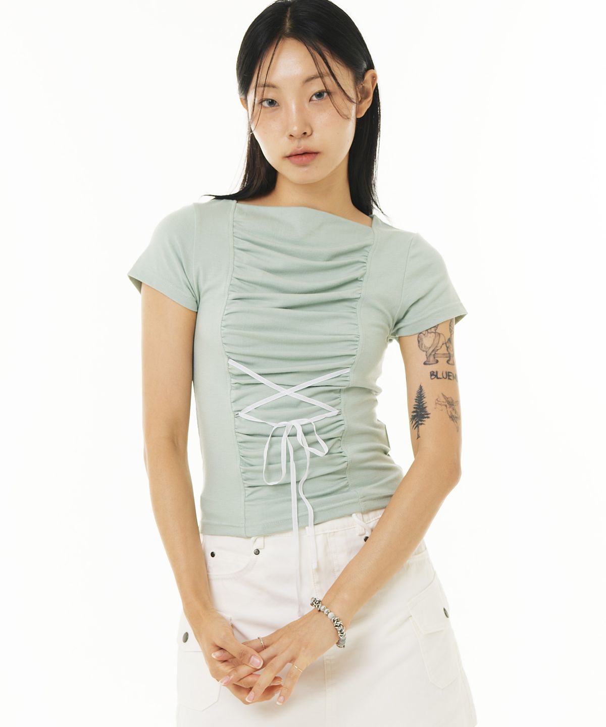피스메이커(PIECE MAKER) RIBBON SHIRRING TEE (MINT)