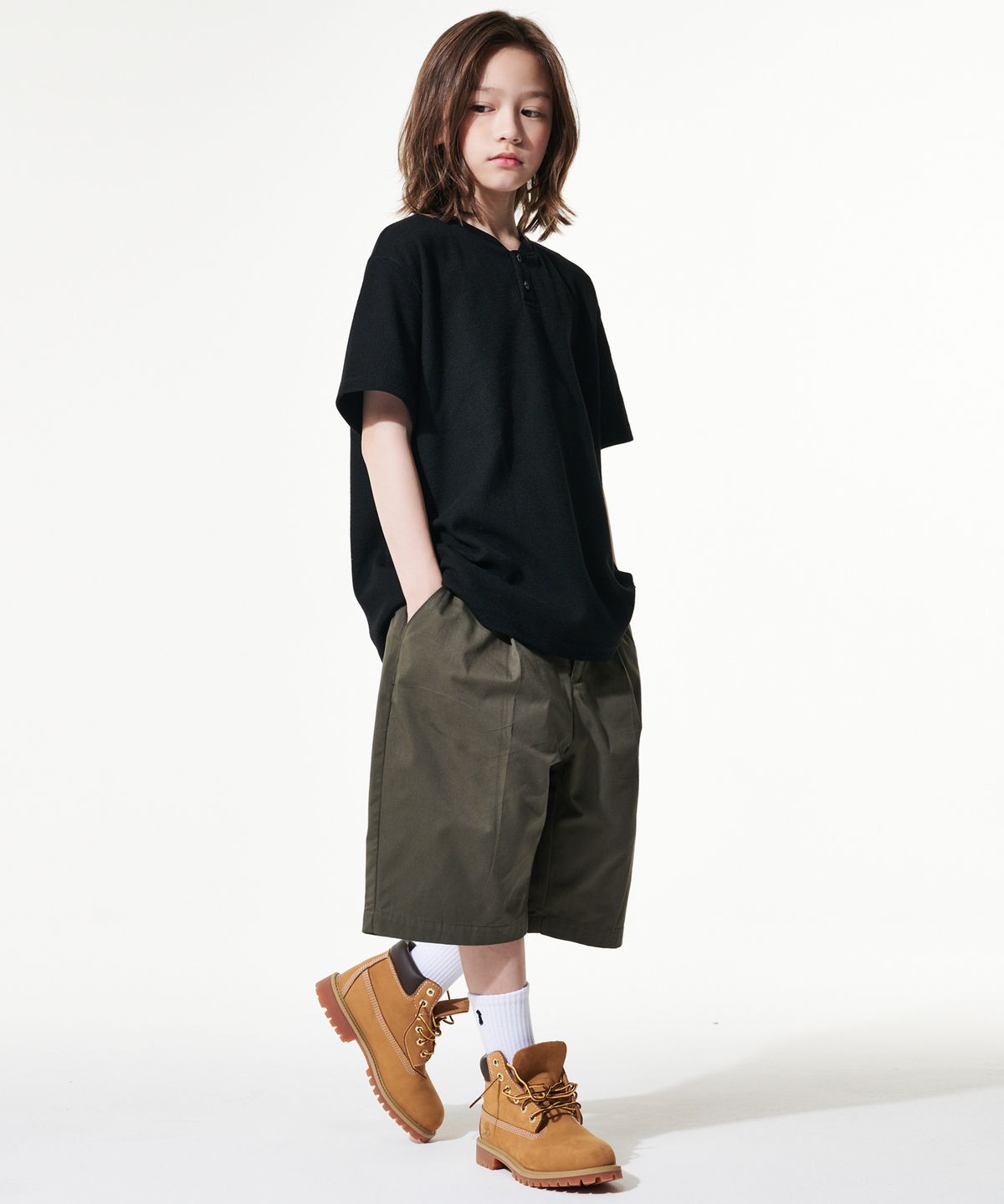 테이크이지 키즈(TAKEASY KIDS) 자이언트핏 버뮤다 하프팬츠(카키)