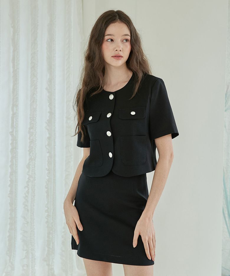 써머 크롭 싱글 자켓 블랙 [T42]